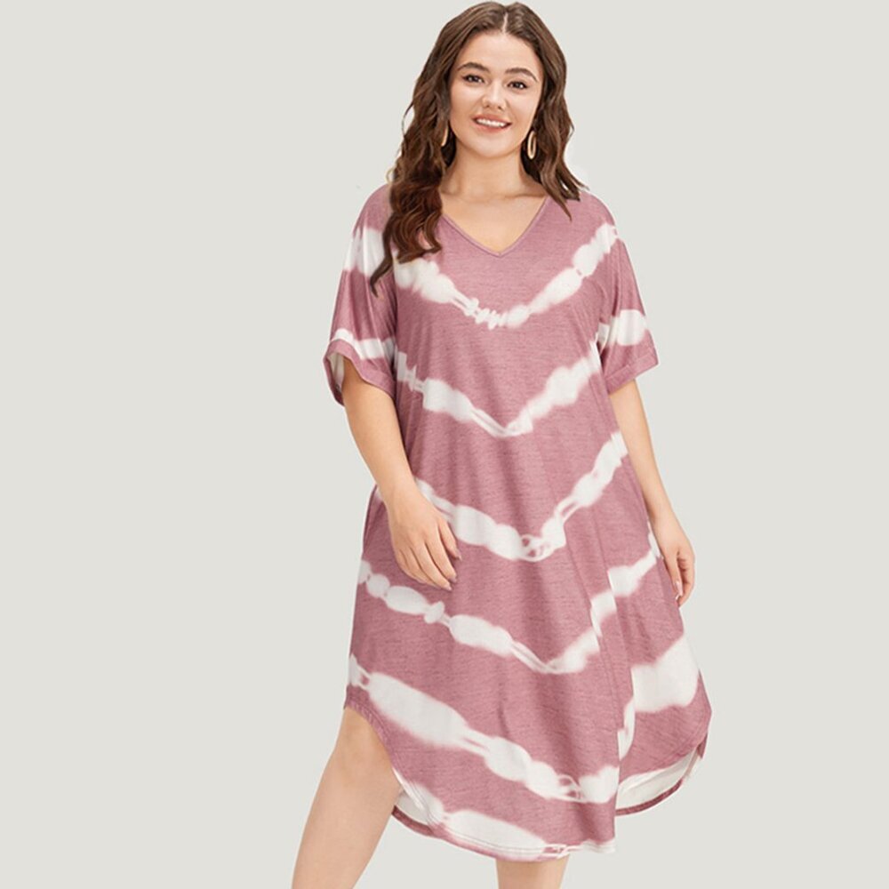 NWT BloomChic Dusty Pink Tie Dye Striped Two Tone V Neck Pocket Dress Size 12/L